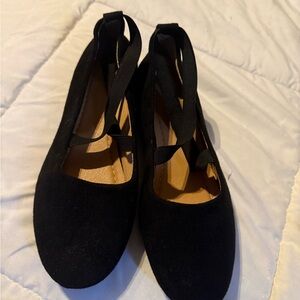 Women’s Black Ballet Flats with Ankle Tie